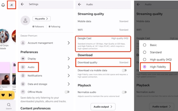 set deezer flac quality on android or iphone