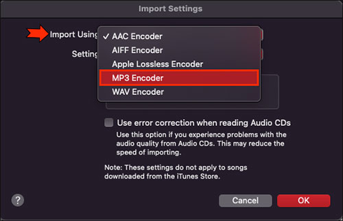 set mp3 encoder on apple music mac