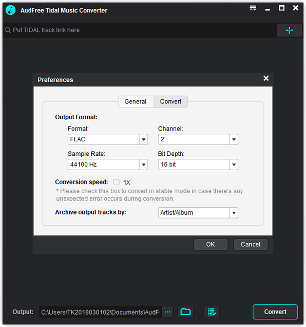 reset tidal output settings in audfree