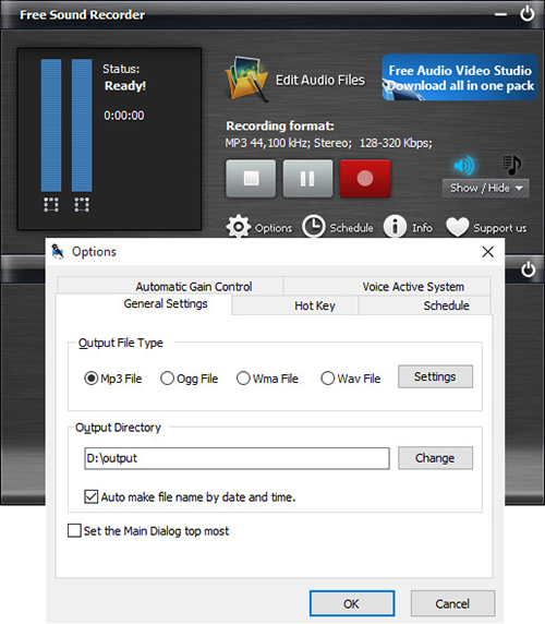 set output format on sounder recorder