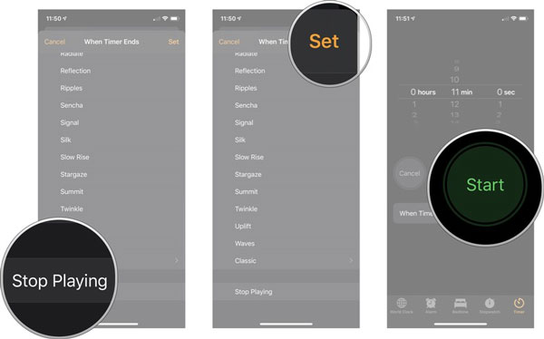 turn on spotify sleep timer on ios via clock app