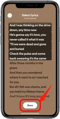 hit share button on spotify lyrics screen