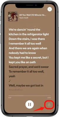 tap share icon on spotify lyrics screen