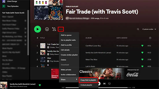 copy spotify playlist link