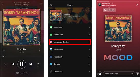 share spotify songs to instagram stories