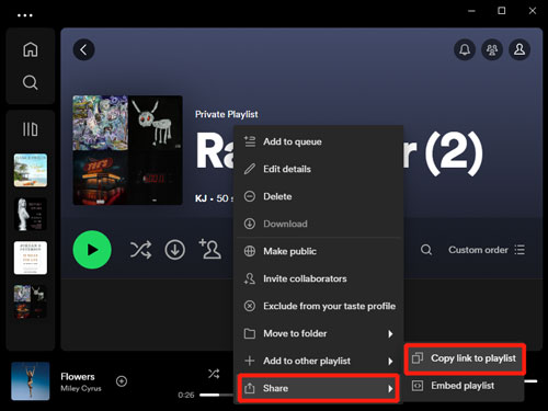 share a spotify playlist via link address on desktop