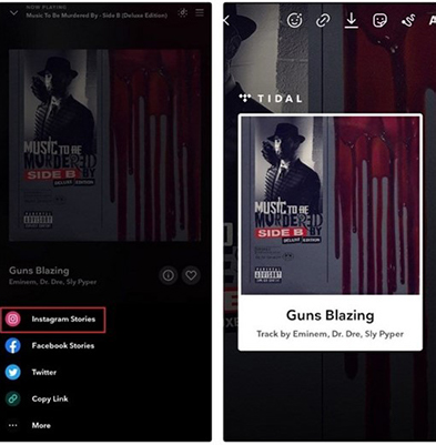 share tidal to instagram stories and facebook stories