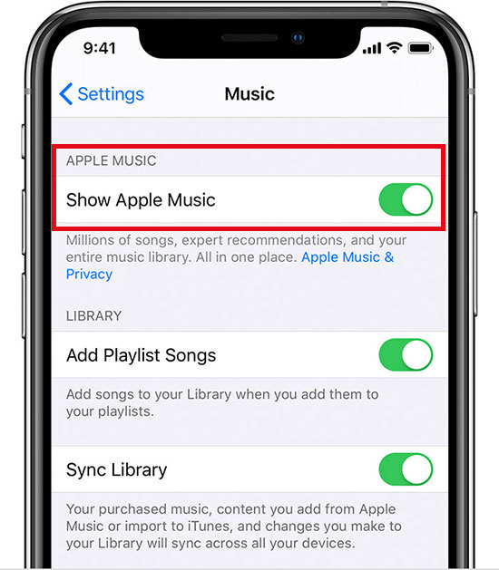 enable show apple music