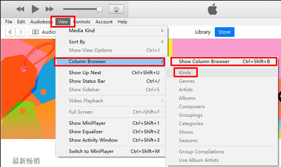 show column browser on itunes