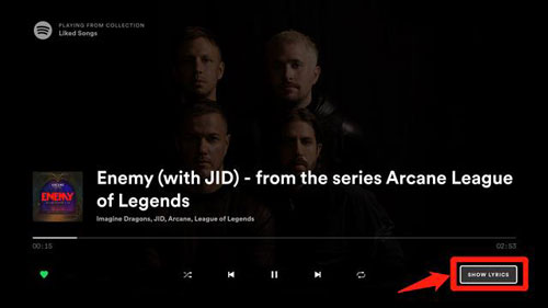 view lyrics on spotify tv app