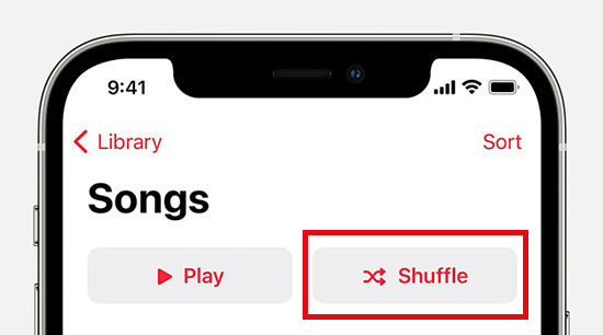 shuffle all songs or albums in apple library on mobile