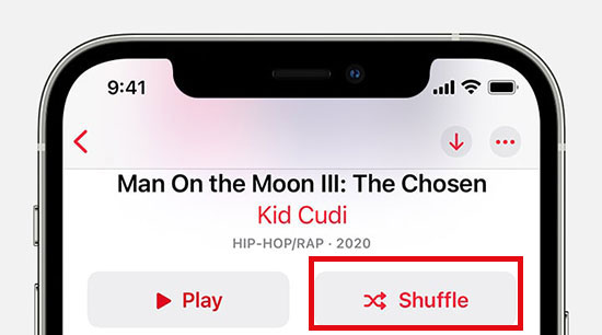 shuffle an apple music playlist or album on mobile