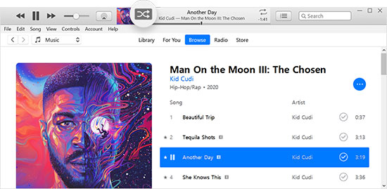 shuffle an apple music playlist or album on pc