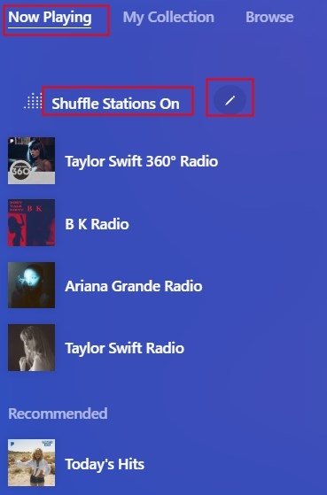 shuffle play pandora stations setting
