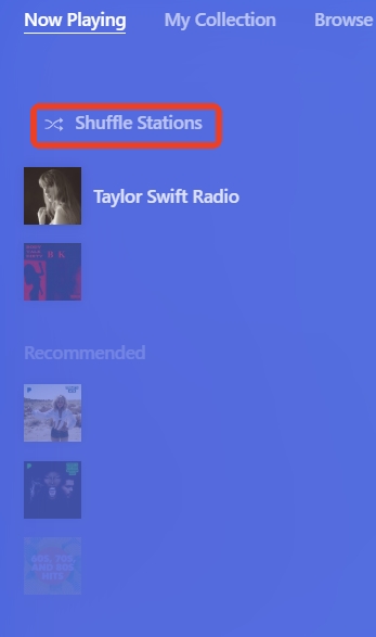 shuffle play pandora stations web