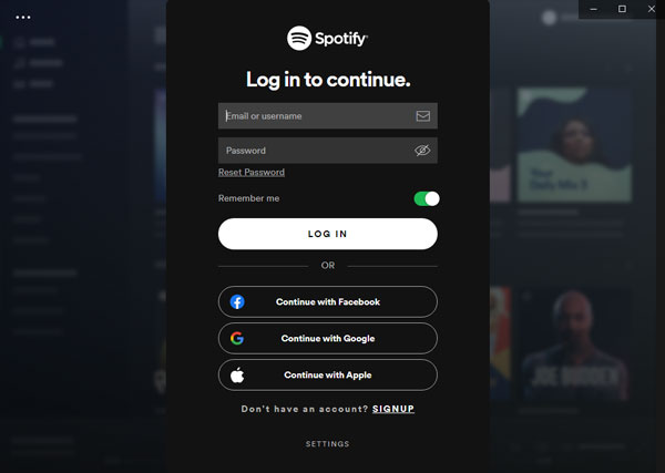 start spotify and log in account