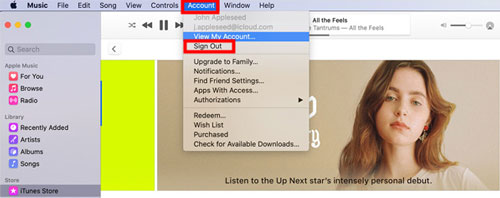 sign out apple music on mac via apple music app