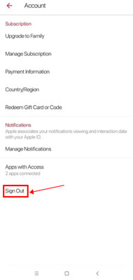 sign out from apple music on android