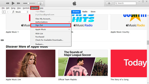 log out of apple music on windows via itunes app