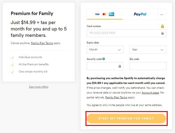 sign up spotify family membership