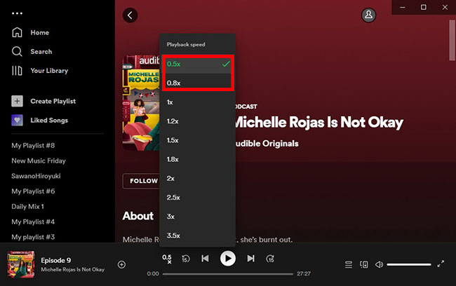slow down podcast speed on spotify