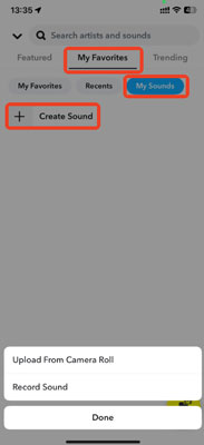 add tidal music to snapchat story via create sound