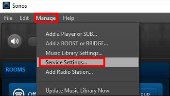 sonos manage service settings pc