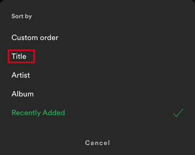 sort spotify by title