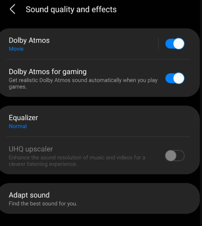 set sound quality or effect as dolby atmos