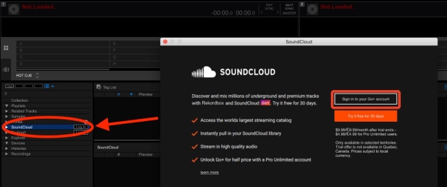 log in to soundcloud on rekordbox