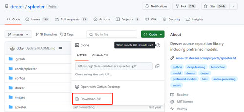install and use spleeter deezer on windows via github