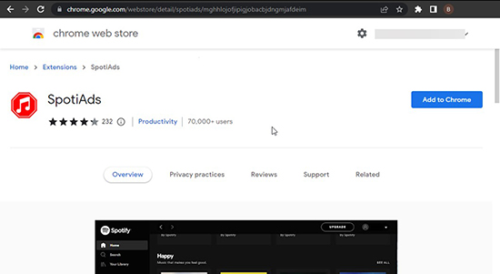listen to spotify on web browser without ads via spotiads chrome extension