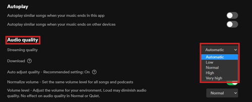 disable high quality streaming on spotify