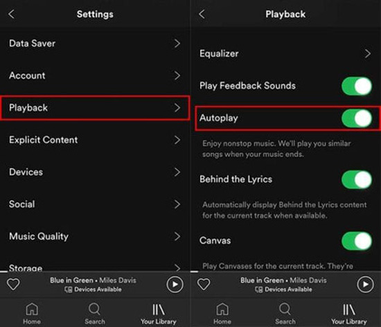 disable or enable spotify autoplay mobile