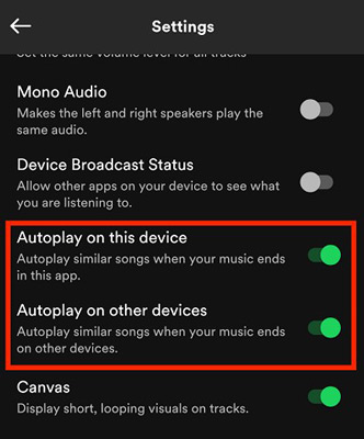 enable spotify app autoplay feature