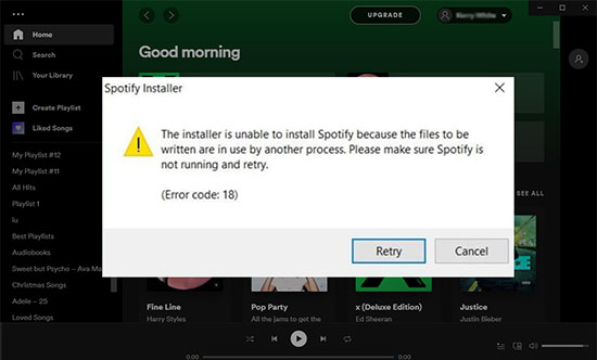 spotify error code 18