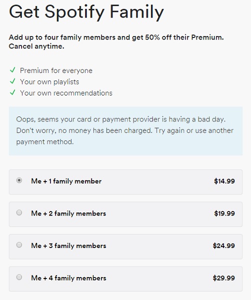 spotify family membership cost