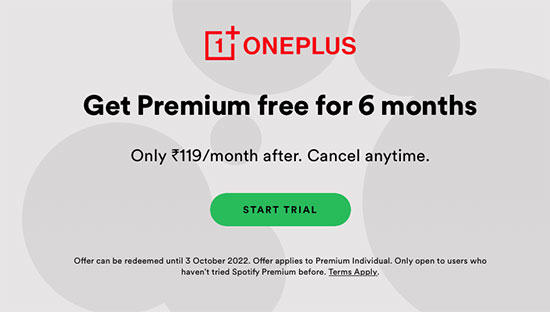 spotify free 6-month trial for oneplus