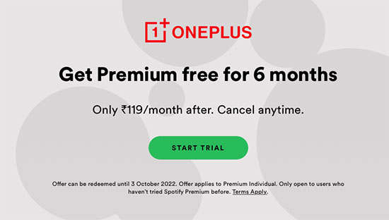 get spotify free 6 months trial via oneplus