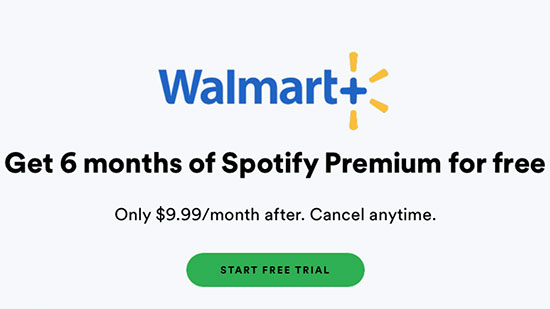 spotify free trial 6 months for walmart plus