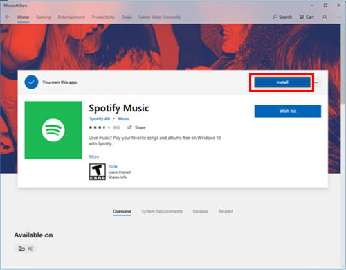 download spotify for windows pc via microsoft store