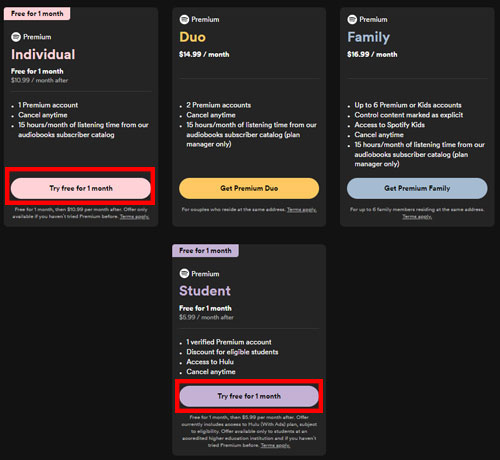 spotify premium plans