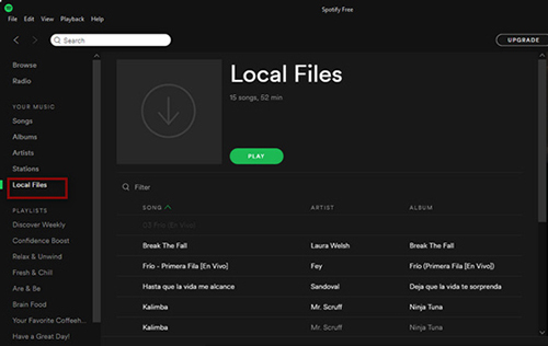 create a playlist to save spotify local files