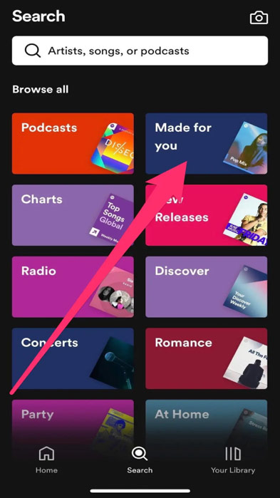 search made for you on spotify mobile app