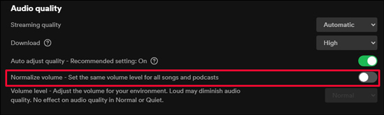 disable spotify normalize volume to make it louder on desktop