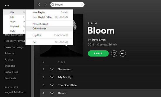 enable spotify offline mode to fix spotify premium not working offline issue