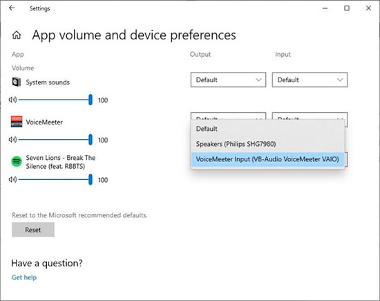 spotify output as voicemeeter input