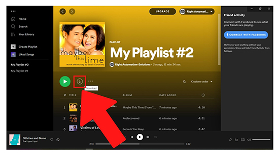 mark spotify playlist for offline sync on desktop via download icon