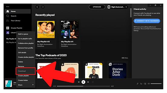 download and mark a spotify playlist for offline sync on desktop