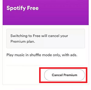 spotify premium cancel button android
